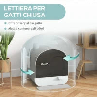 Lettiera per Gatti Chiusa con Filtri, Paletta e Vassoio, Struttura in PP, 43x44x47cm, Grigio