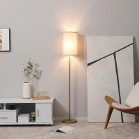 Lampada da Terra di Design, 40 W max, Piede in Acciaio Dorato, Paralume in Tessuto Crema, 25,5 x 25,5 x 157 cm, Oro e Beige