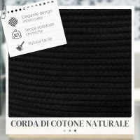 Cesto Portabiancheria da 36L Portatile e Pieghevole con Manici in Cotone Naturale, Ø38x45 cm, Nero