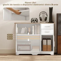 Credenza Moderna in Legno con 2 Cassetti e 2 Armadietti, 100x40x78 cm, Bianco e color Legno