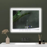 kleankin Specchio Bagno con Luce LED 3 Livelli Rettangolare, Antiappannamento e Interruttore Touch, 90x70cm