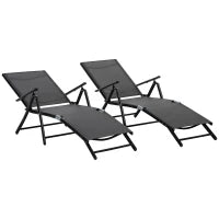 Set 2 Sdraio da Giardino Pieghevoli con Schienale Regolabile, 64x134x95cm, Nero