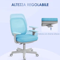 Sedia da Ufficio Ergonomica e Reclinabile ad Altezza Regolabile con 5 Rotelle, 55x48x82.5-94.5 cm, Azzurra