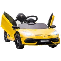 Macchina Elettrica per Bambini 12V con Licenza Lamborghini, Telecomando, Clacson e Musica, Giallo
