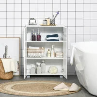 kleankin Mobile Bagno Moderno con 2 Ante, 2 Ripiani Regolabili e Maniglie Argentate, 60x30x80 cm, Bianco