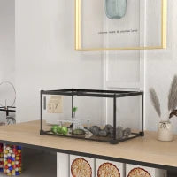 Terrario per Rettili, Terrario Trasparente con Coperchio Scorrevole in Rete Metallica, Nero