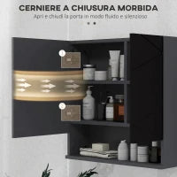 kleankin Armadietto con Specchiera Bagno a 2 Ante e Mensole Regolabili in Legno, 55x17x55cm, Nero