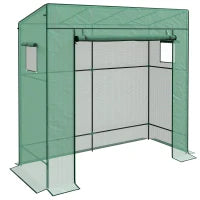 Serra da Giardino a Murale Adossata con 1 Porta a Scomparsa, Telo PE Rinforzato, 2 Finestre, 196L x 77l x 197/178H cm, Verde