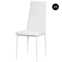 Set di 6 Sedie da Pranzo Moderne con Schienale Alto in Finta Pelle e Acciaio, 41x50x97 cm, Bianco