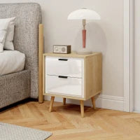 Set di 2 Comodini Moderni con 2 Cassetti a Scorrimento Silenzioso 40x35x50 cm Bianco Lucido e Rovere