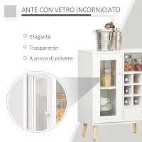 Credenza Moderna da Cucina con Cantinetta Vini 12 Bottiglie, Cassetto e Armadietti in Legno 100x33x80cm Bianco