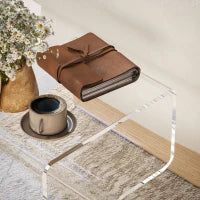 Tavolino Basso Geometrico a 2 Livelli  in Acrilico con Gambe Triangolari, 40x30x45 cm, Trasparente