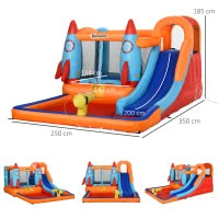 Castello Gonfiabile per Bambini Piscina con Scivolo e Trampolino, Pompa Elettrica, 350x250x185cm, Multicolore