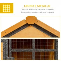 Gabbia per Conigli con Casetta, Rampa e Area Aperta, Conigliera in Legno e Metallo Giallo Chiaro, 122x63x92cm