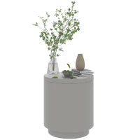 Tavolino Multiuso con Secchiello Ghiaccio e Coperchio, in Cemento e Acciaio Inox, Ø37.5x43.5 cm, Grigio Chiaro