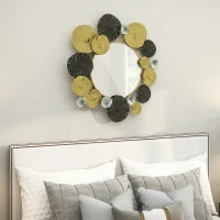 Decorazione da Parete in Metallo con Specchio Decorativo 84x84 cm Oro e Nero