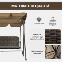 Dondolo da Giardino 3 Posti con Tettuccio Regolabile in Rattan PE e Acciaio, 167x112x153cm