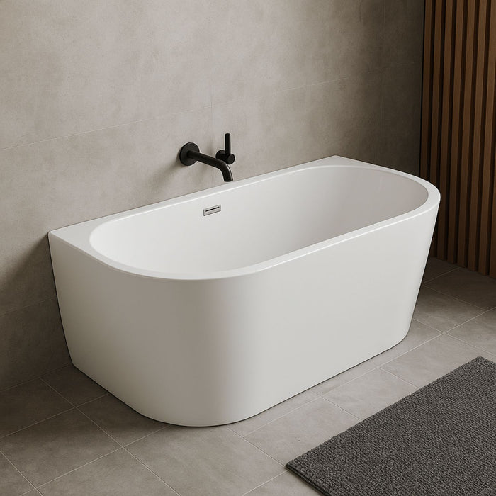 Vasca da bagno filo parete semicircolare acrilico bianco lucido 150 x 80 x 58 cm *** confezione 1