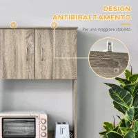 Credenza Moderna per Cucina o Sala da Pranzo, Mobile Buffet con Armadietti e Cassetti in Legno, Grigio, 71x41x178cm