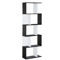Mobile Libreria in Legno a 5 Ripiani con Divisorio, 60x24x184.5 cm, Bianco e Nero