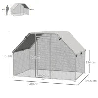 Pawhut Recinto per Galline in Metallo Galvanizzato e Tessuto Oxford con Porta con Blocco 280x193.5x195 cm