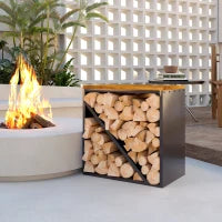 Portalegna 2-in-1 da interno rialzato con divisore metallo, 58 x 36 x 60 cm Nero