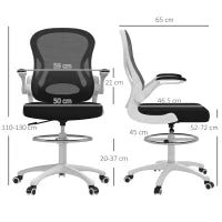 Sedia da Ufficio Ergonomica in Tessuto Traspirante con Altezza Regolabile e Braccioli Ribaltabili, 59x65x110-130 cm