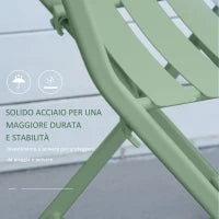 Set da Giardino 3 Pezzi Pieghevoli in Acciaio, 2 Sedie 42x50x81 cm e Tavolino Ø60x71 cm, Verde