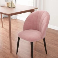 Set 2 Sedie da Pranzo Imbottite Stile Nordico in Metallo e Velluto, 52x54x79cm, Rosa