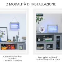 Elettroinsetticida da Esterno e Interno con Lampada Antizanzare UV per 60m², Zanzariera Elettrica 20W, Grigio e bianco
