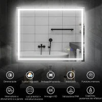 Specchio Bagno Antiappannante con Luce LED Regolabile, Speaker Bluetooth, Pulsanti Touch, 80x100 cm