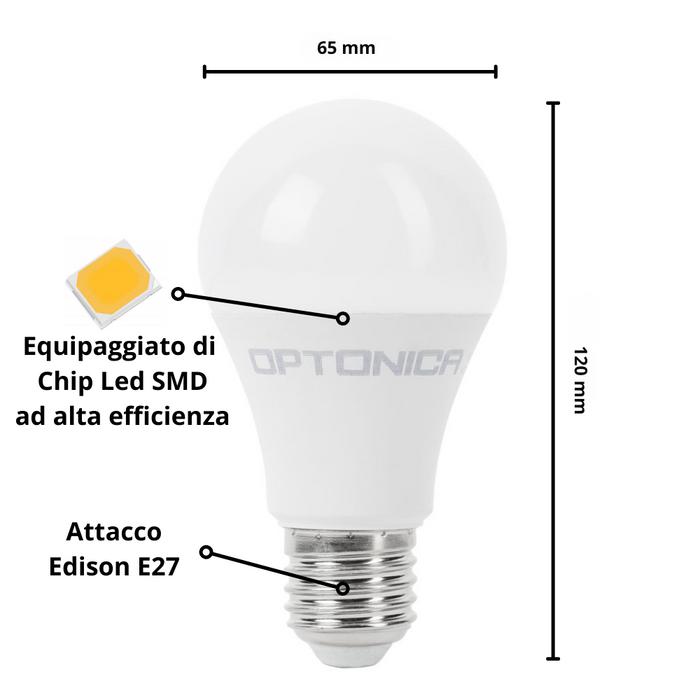 Optonica lampadina led e27 a60 14 watt 1380 lumen 2700k illuminazione efficiente