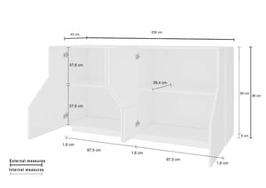 Credenza 200x43cm mobile cucina soggiorno 4 vani bianco Hariett