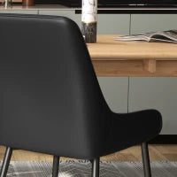 Set 4 Sedie da Pranzo Imbottite, Ergonomiche e Trapuntate a Diamante, in Pelle PU e Acciaio, 49x60x89 cm, Nero