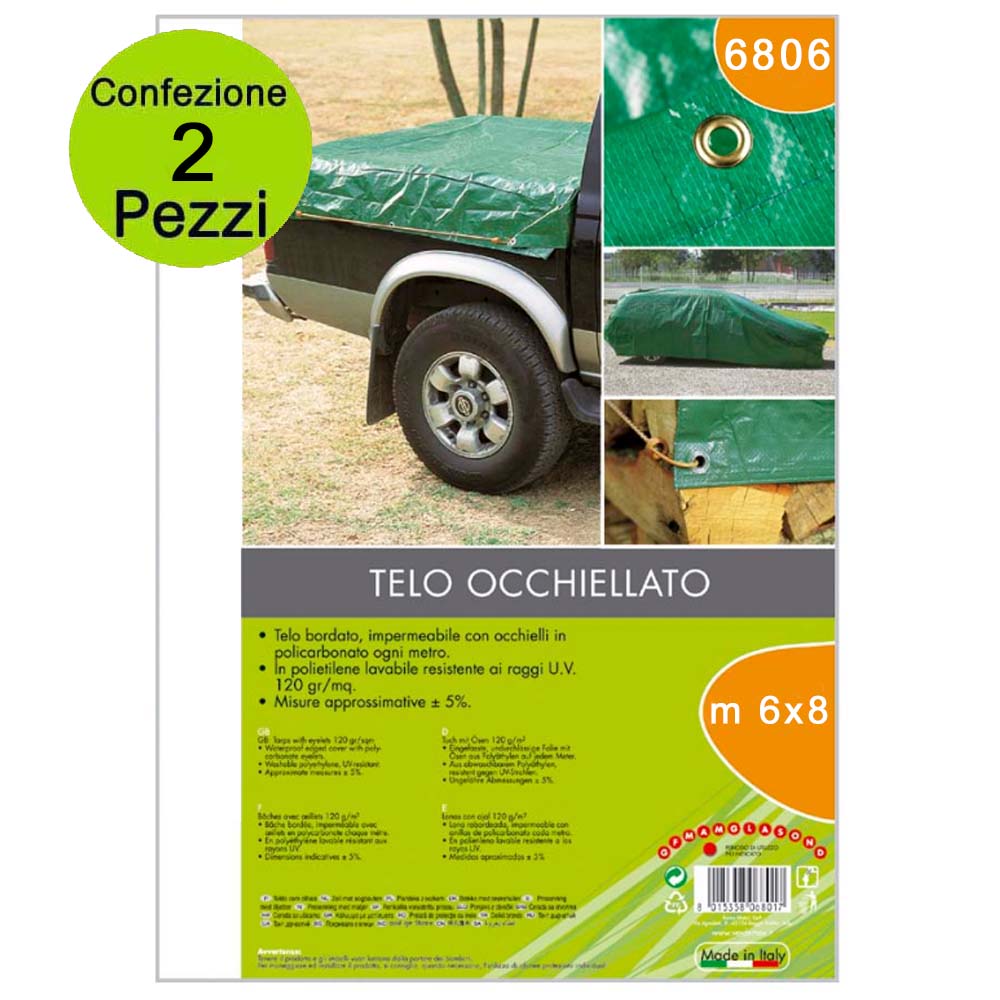 Multipack da 2 pz telone occhiellato copritutto verde 120 gr metri 6x8
