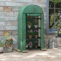 Serra da Giardino con Ripiani in Metallo, Copertura in PE e Porta Avvolgibile 80x49x160cm, Verde