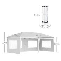 Gazebo da esterno bianco con Finestre Regolabile in Altezza e tende Removibili 5.9x3x2.7m