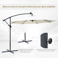 Ombrellone da Giardino a Braccio 3x2.5 m con Manovella e 8 Strisce LED a Energia Solare, Crema