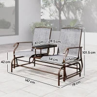 Panchina a Dondolo da Giardino a 2 Posti in Metallo e Tessuto a Rete Traspirante, 147x78x101.5cm, Marrone e grigio