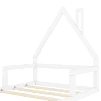 Letto Montessori a Forma di Casetta con Doghe in Legno, Letto per Cameretta per Bambini 4+ Anni, Senza Materasso, 90x200 cm, Bianco