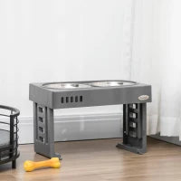 Set 2 Ciotole per Cani da 1.2L con Gambe Rimovibili, in ABS e Acciaio, 44x27.7x28 cm, Grigio e Argento