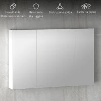 kleankin Armadietto Pensile Bagno con 3 Ante a Specchio e Ripiani Regolabili in Legno 90x13.5x60 cm, Bianco