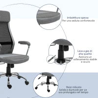 Sedia da Ufficio Ergonomica Girevole, Altezza Regolabile e Dondolamento, Poltrona in Tessuto a Rete 65x67x119-129cm Grigio
