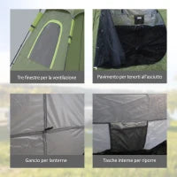 Tenda da Campeggio 2 Posti con Veranda, Finestre e Porta con Cerniera, 210x210x150 cm, Verde