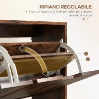 Mobile Scarpiera con 4 Cassetti Ribaltabili a 2 Livelli per 16 Paia, in Legno, 95x26x95 cm, Marrone
