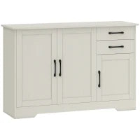 Mobiletto per Soggiorno Moderno con 3 Porte, 2 Cassetti e Ripiano Regolabile 120x38x79 cm Crema