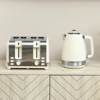 Set bollitore e tostapane a 4 fette con 7 livelli di doratura, Capacità 1,7 L, Potenza 2200W, Crema