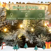 Ghirlanda Natalizia Ø25x180 cm con 50 Luci LED, Bacche e Pigne, in Plastica e Metallo, Verde e Bianco