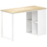 Scrivania per Computer Salvaspazio con 4 Ripiani Aperti, in Legno e Acciaio, 120x54x75 cm, Bianco e Rovere