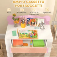 Set Scrivania per Bambini con Cassetto e Sedia con Schienale a Orsetto, Età 3-8 Anni, Rosa